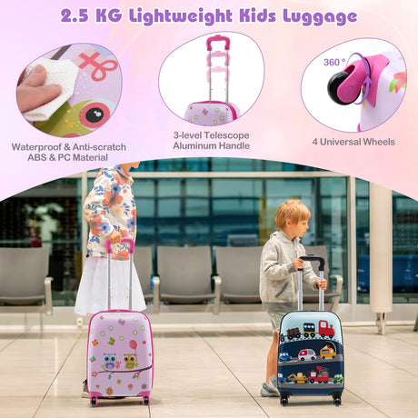BABY JOY 5 Pieces Kids Luggage Set, Carry-on Children Rolling Suitcase Set w/Backpack, Neck Pillow, Name Tag, Lunch Bag