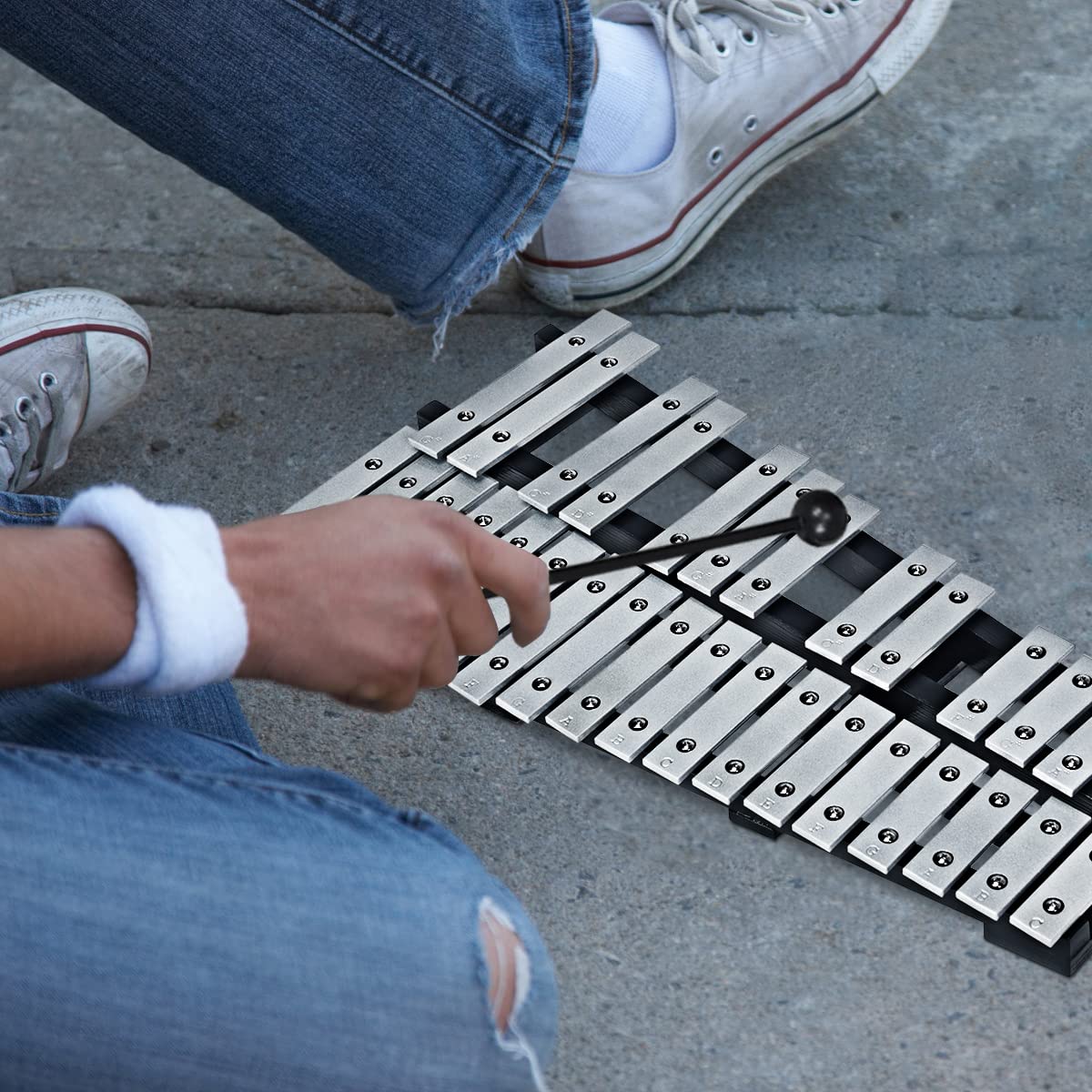 HONEY JOY Kids 30-Note Glockenspiel Xylophone, Foldable Xylophone w/2 Mallets, Shoulder Strap