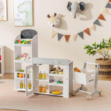Kids Grocery Store Playset, Convertible Wooden Play Store with Shopping Cart