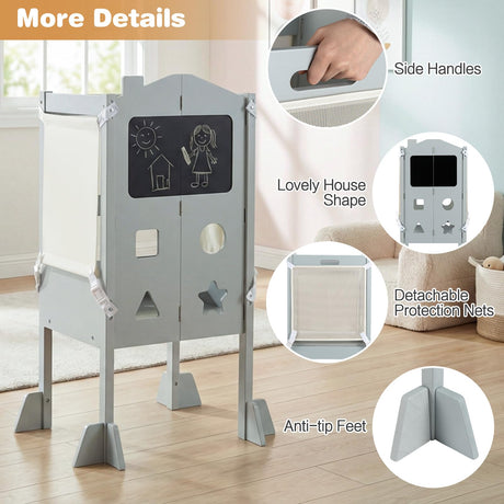 BABY JOY Foldable Toddler Tower with 3 Using Modes Step Stool Standing Kitchen Tower