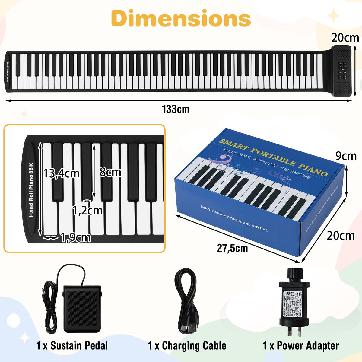 HONEY JOY 88 Keys Roll Up Piano, Portable Hand Roll Piano Keyboard
