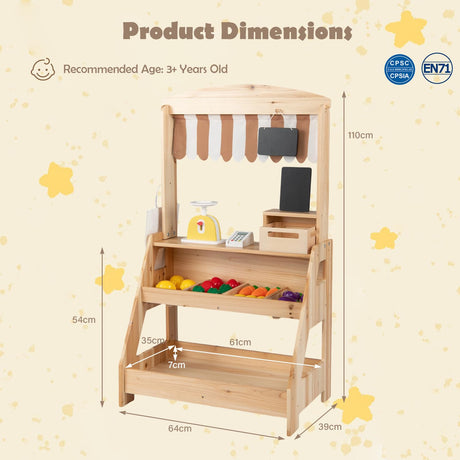 HONEY JOY Wooden Mud Kitchen & Market Stand for Kids Outdoor