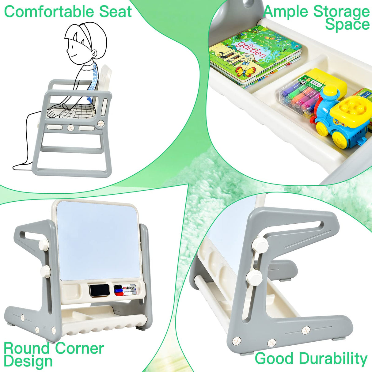 BABY JOY Kids Table & Chair, 2 in 1 Toddler Art Easel