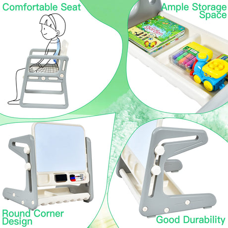 BABY JOY Kids Table & Chair, 2 in 1 Toddler Art Easel