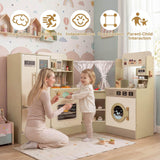 HONEY JOY Kids Corner Play Kitchen, Pretend Play Kitchen Playset
