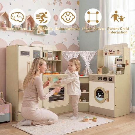 HONEY JOY Kids Corner Play Kitchen, Pretend Play Kitchen Playset