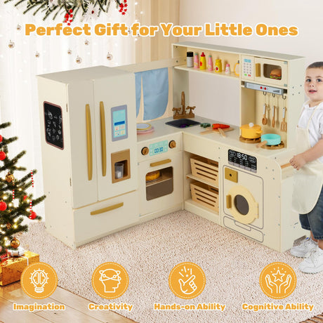 Corner Play Kitchen with Lights and Sounds Large Pretend Kitchen Playset
