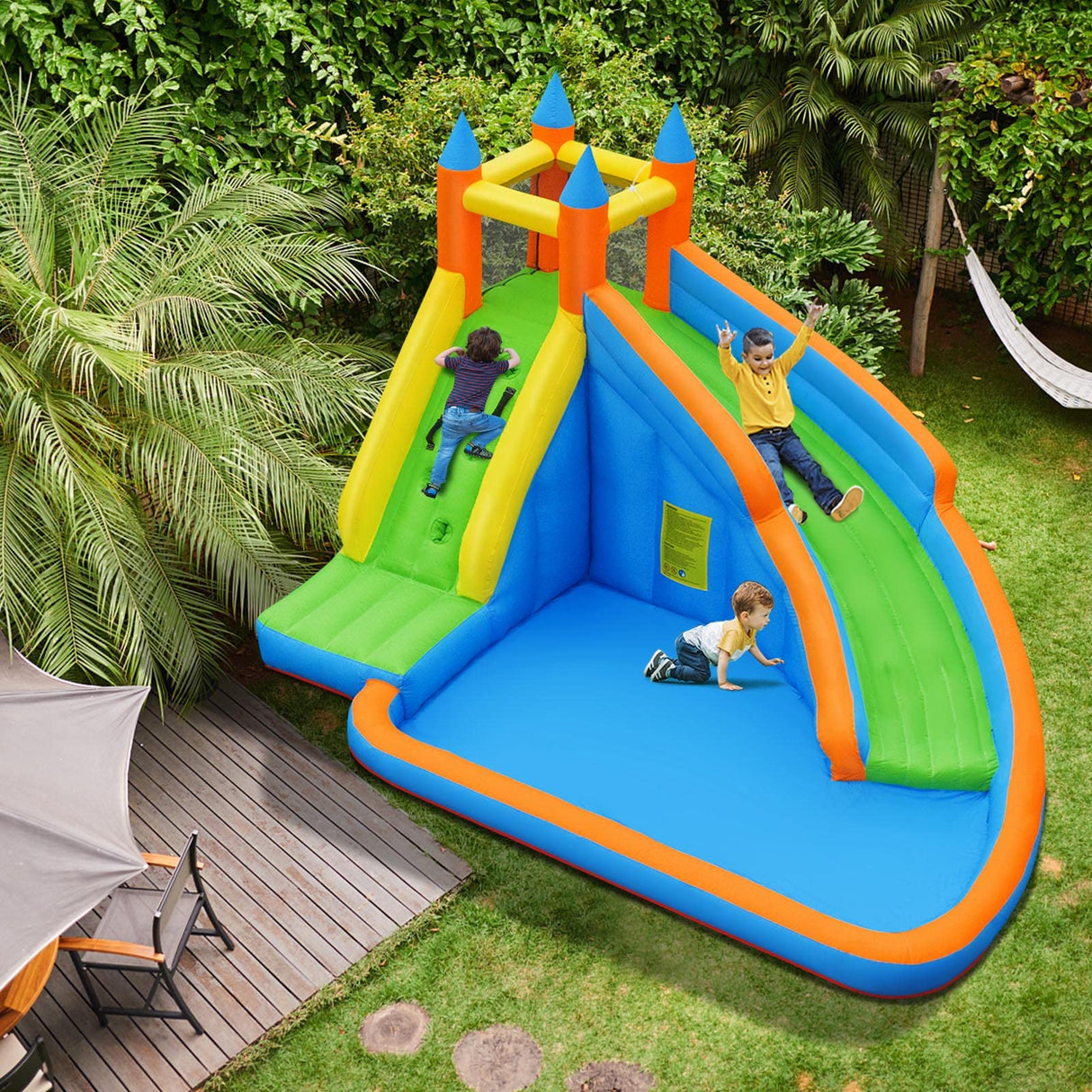 HONEY JOY Inflatable Water Slide Bouncer, Children Wet & Dry Bounce House with Climbing Wall