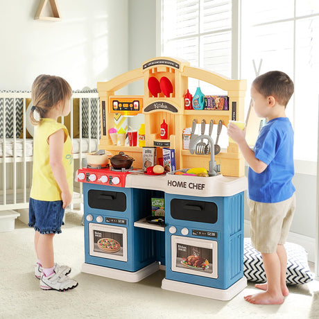 HONEY JOY 69 PCS Kids Play Kitchen Kids Kitchen Playset with Vapor & Boil Effects, Lights & Sounds