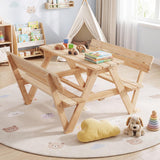 HONEY JOY Kids Picnic Table, Toddlers' Outdoor Table w/ 2 Built-in Benches
