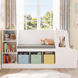 HONEY JOY Car-Shaped Kids Bookshelf with Reading Nook, Kids Bookcase