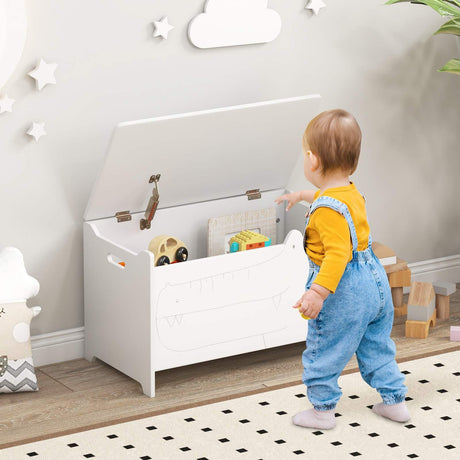 Kids Toy Box Storage Chest, Wooden Trunk Bench w/ Safety Hinge, Children Storage Box w/ Handles