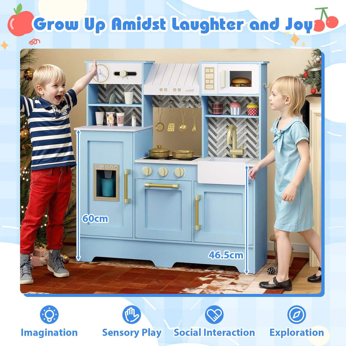 HONEY JOY Kids Kitchen Playset, Wooden Pretend Play Kitchen