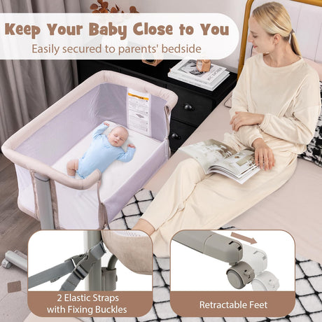 BABY JOY 3 in 1 Baby Bedside Bassinet Baby Cot with Mattress & 5 Adjustable Height
