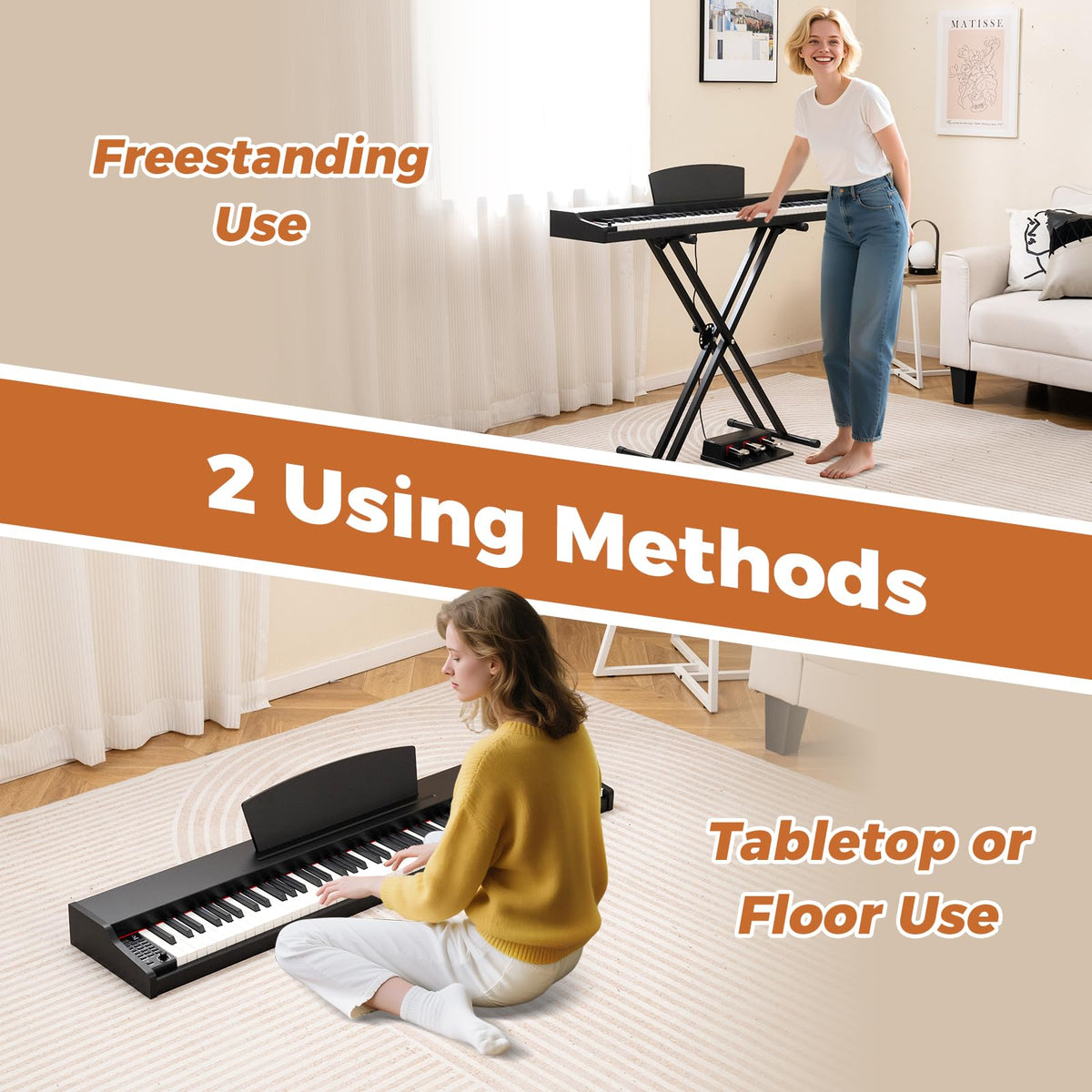 HONEY JOY 88-Key Portable Digital Piano Keyboard with Stand Electric Piano