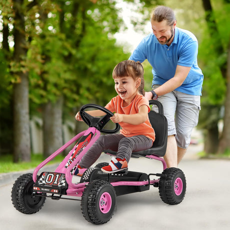 HONEY JOY Pedal Go Kart for Kids, 4 Wheel Pedal Powered Ride On