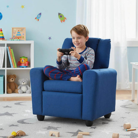 Kids Recliner Chair, PU Leather Push Back Toddler Sofa with Cup Holder