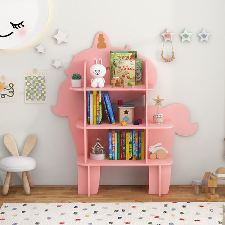 HONEY JOY Bookcase for Kids, 3-Tier Toy Storage Organizer with Open Storage Shelves