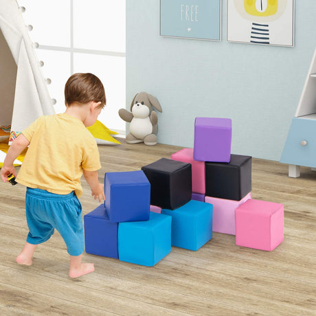 BABY JOY Foam Building Blocks, 12-Piece 14 CM Colorful Stacking Climbing Foam Cubes Play Set for Kids