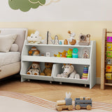 HONEY JOY Kids Toy Storage Box, Children Wooden Bookcase with 2 Movable Drawers