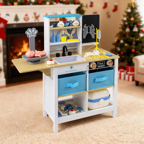 HONEY JOY Kids Play Doctor's Office w/Blackboard, Pet Scale, Faucet, Sink