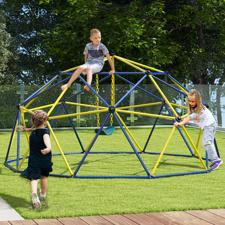 Climbing Dome with Swing, 10FT Kids Jungle Gym Monkey Bar Climbing Toys for Outdoor, Holds up to 363 KG