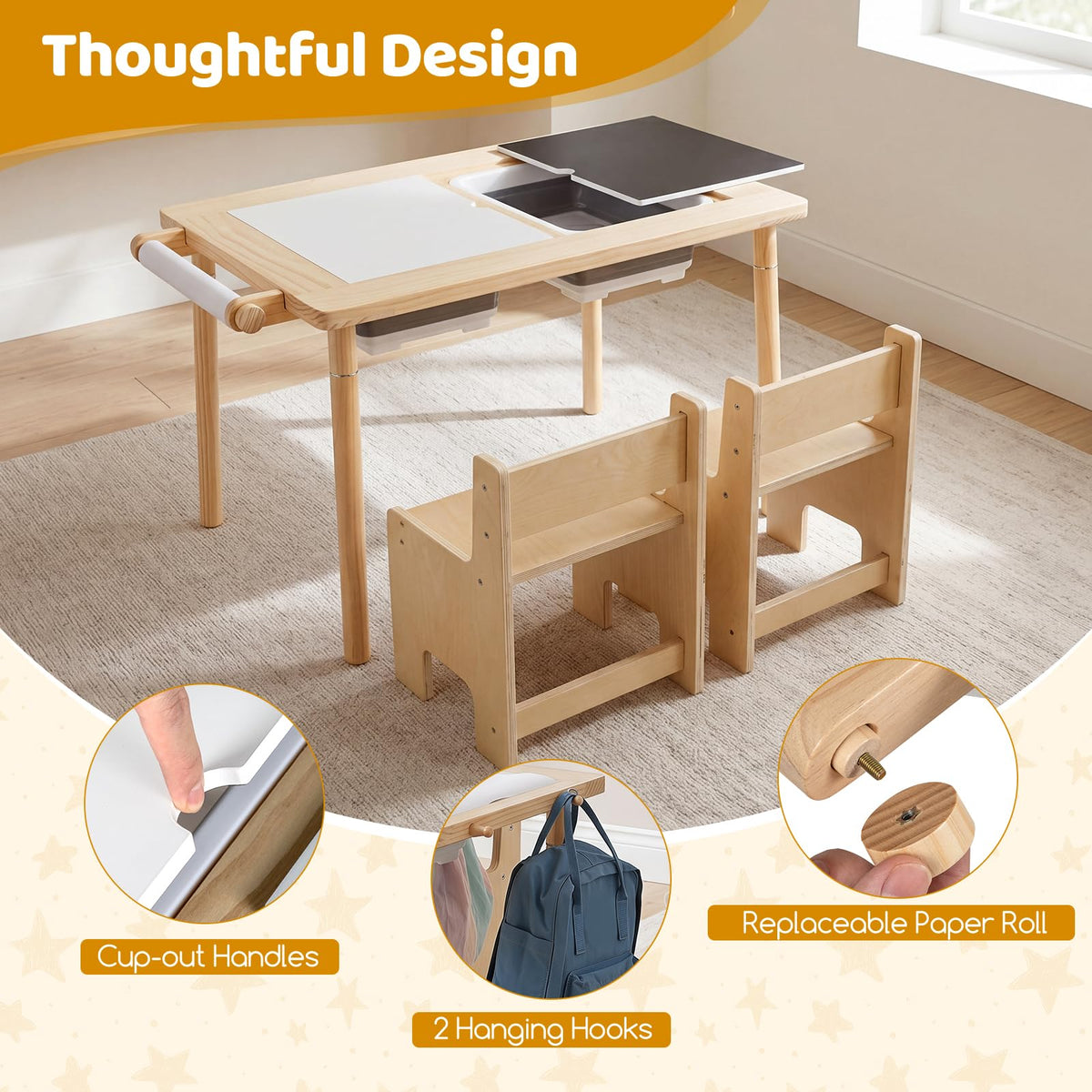 HONEY JOY Kids Sensory Table and Chair Set with Adjustable Height for 3+