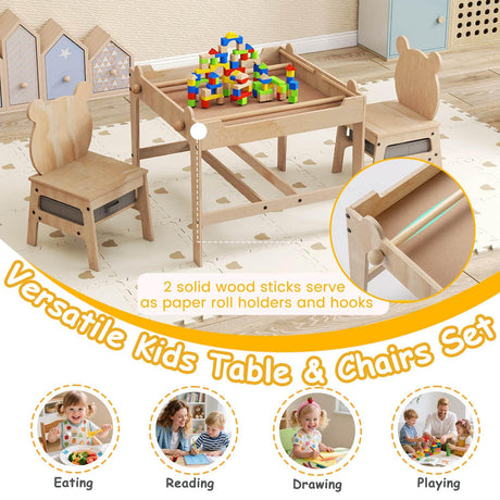 4-in-1 Kids Table and Chairs Set with Reversible Whiteboard for Arts Bear Style
