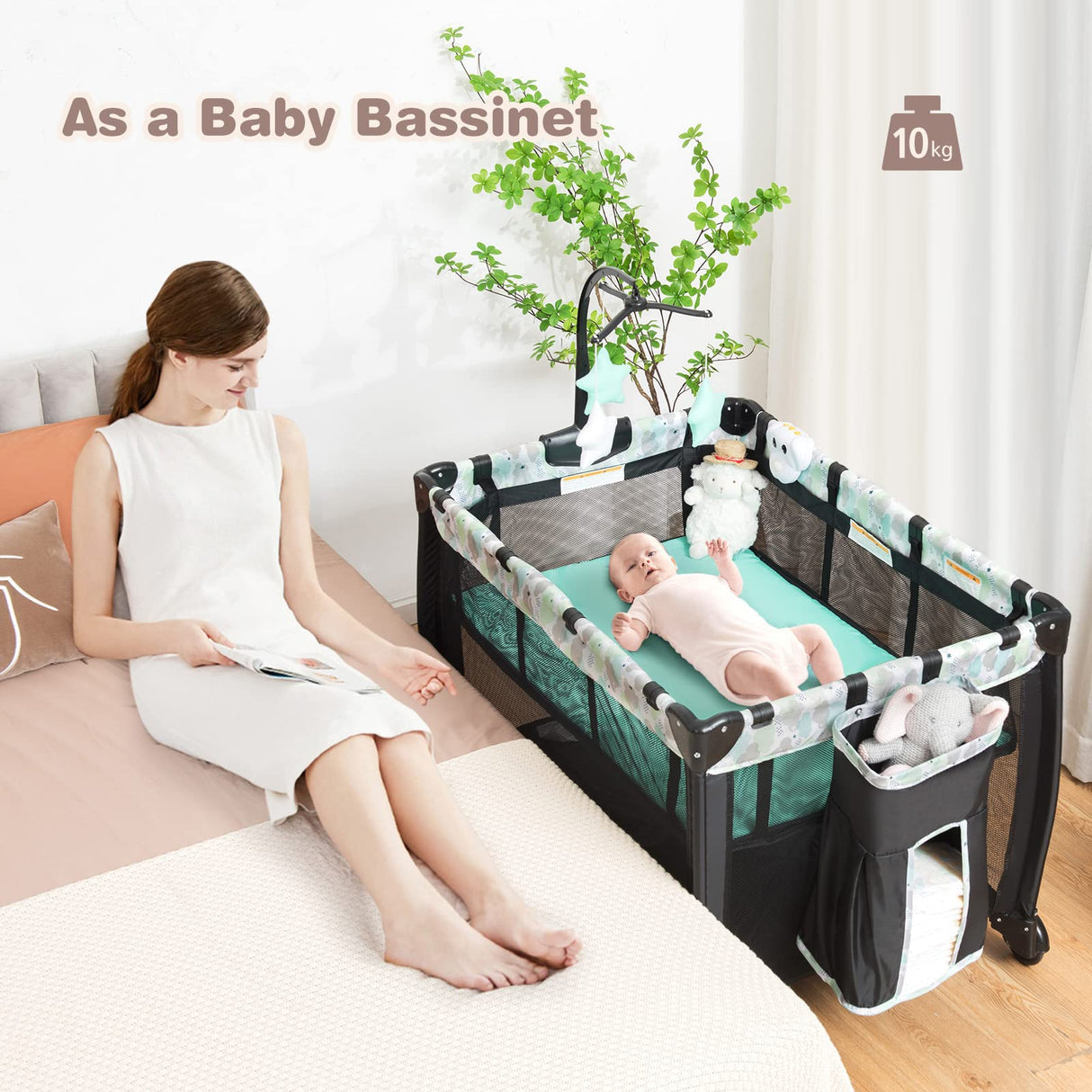 BABY JOY 3-in-1 Portable Baby Bassinets, Folding Travel Cot for Infant Toddler