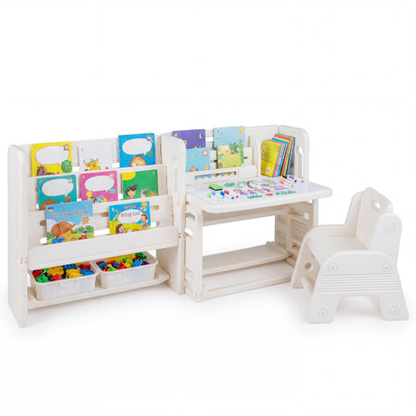 HONEY JOY Kids Desk and Chair Set, Children Writing Desk with Side Bookshelves & Storage Baskets