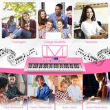 HONEY JOY 61 Key Piano Keyboard, Portable Electronic Keyboard Piano with Lighted Keys, LCD Screen (Pink)