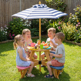Kids Picnic Table with Stools and Foldable Adjustable Umbrella for Backyard and Patio
