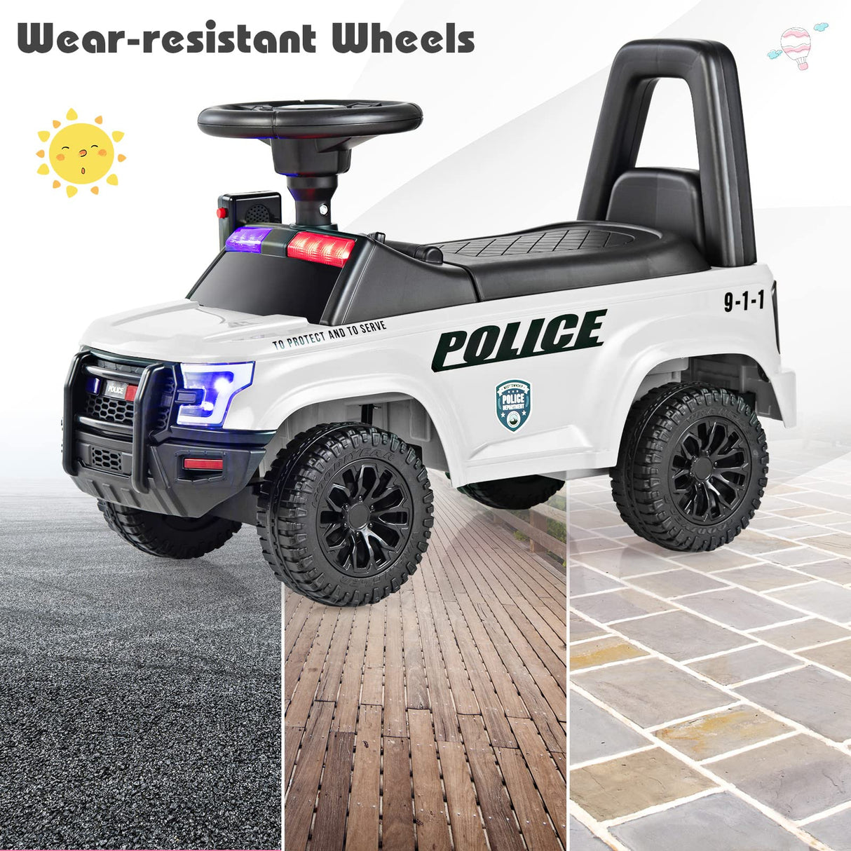 Ride On Push Police Car, Toddler Foot-to-Floor Sliding Toy with Siren
