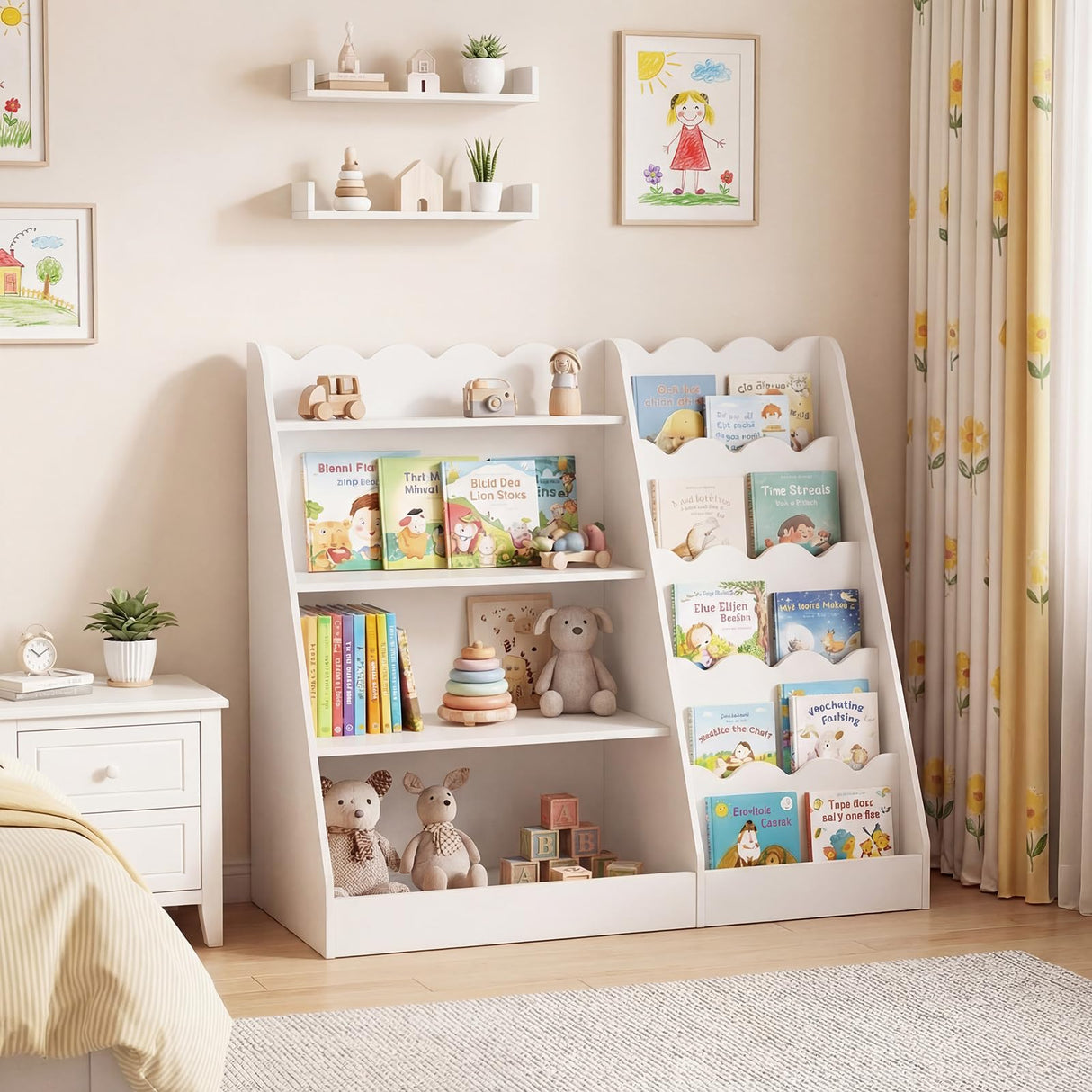HONEY JOY Kids Bookshelf, Toddler Bookcase Toy Organizer
