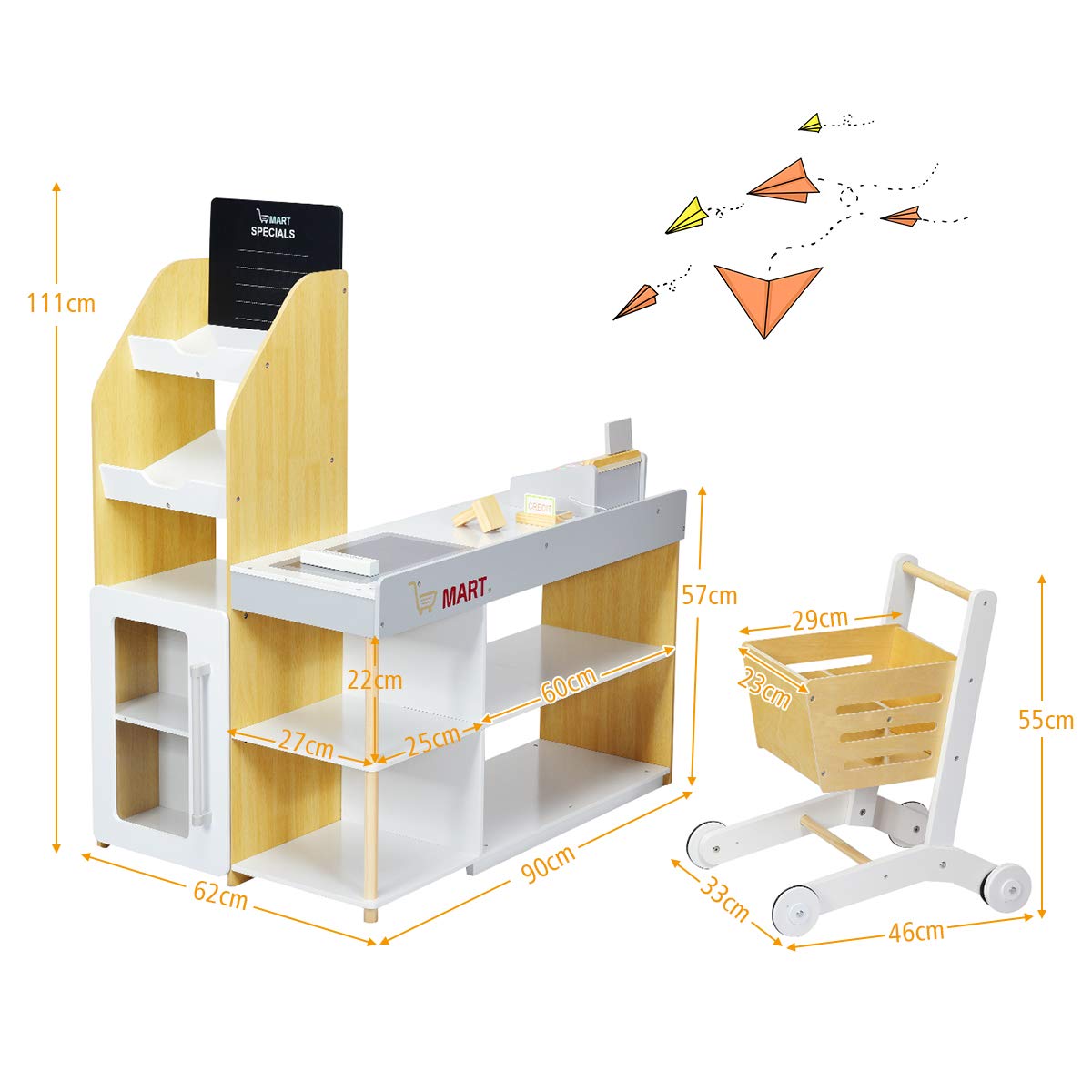 HONEY JOY Pretend Grocery Store Playset, Supermarket Play Toy with Shopping Cart