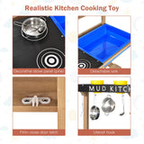 HONEY JOY Kids Kitchen Playset, Wooden Pretend Playset for Children w/Realistic Utensils