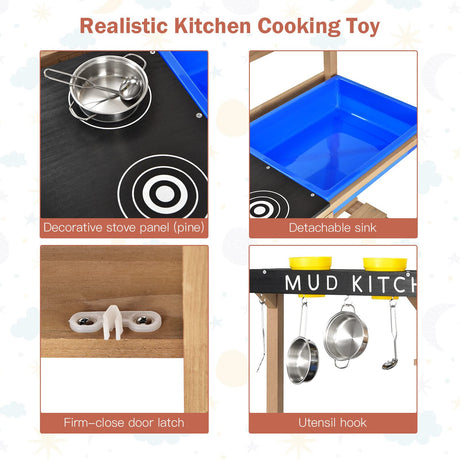 HONEY JOY Kids Kitchen Playset, Wooden Pretend Playset for Children w/Realistic Utensils