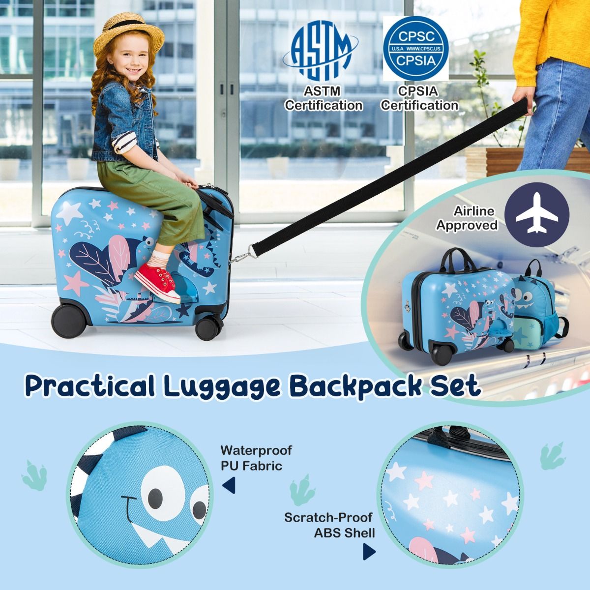 BABY JOY 2 PCS Kid Luggage Set, 18" Suitcase & 12" Backpack Set