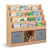 Kids Bookshelf and Toy Storage 4-Tier Toddler Bookcase with 2 Foldable Fabric Drawers