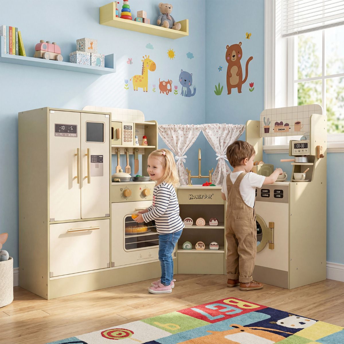 HONEY JOY Kids Corner Play Kitchen, Pretend Play Kitchen Playset