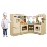 HONEY JOY Kids Corner Play Kitchen, Pretend Play Kitchen Playset