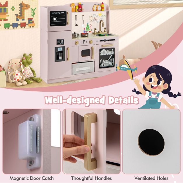 Kids Pretend Play Kitchen Set with Fabric Drawer and Doodle Boards