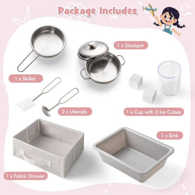 Kids Pretend Play Kitchen Set with Fabric Drawer and Doodle Boards