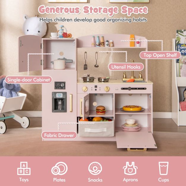 Kids Pretend Play Kitchen Set with Fabric Drawer and Doodle Boards