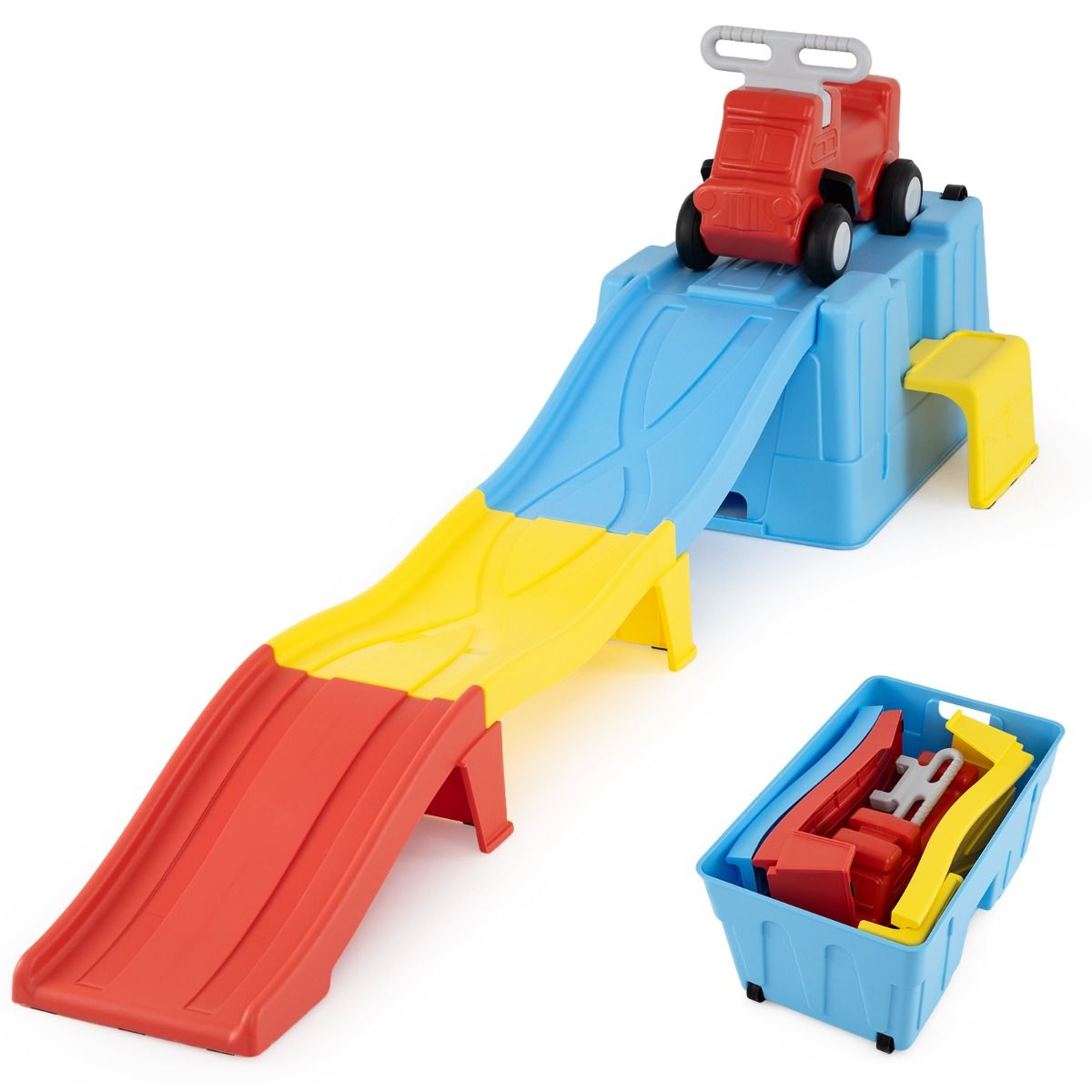 Kids Ride on Toy with Storage Box and Downhill Race Tracks for Kids Aged 3+ Years Old