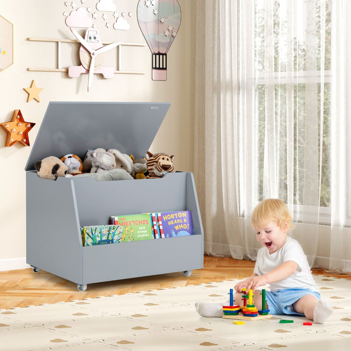 Kids Toy Box Wooden Mobile Toy Storage Organizer