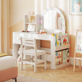 Children's desk with chair and bookshelf in a room setting