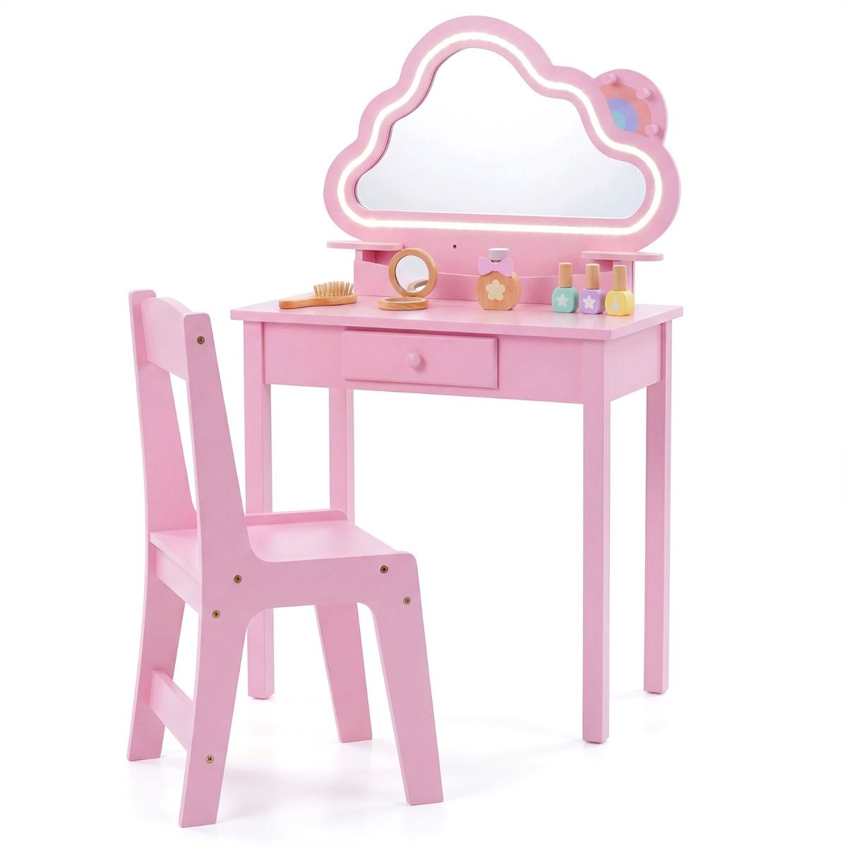 Kids Vanity Set with Lighted Cloud Mirror and Stool for Girls – Babyjoy