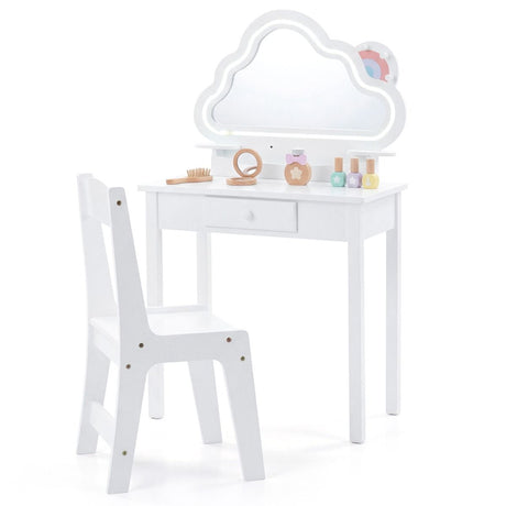 Kids Vanity Set with Lighted Cloud Mirror and Stool for Girls