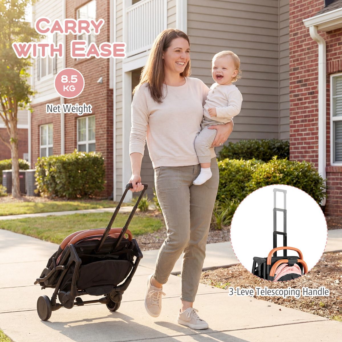 Lightweight Baby Stroller with Adjustable Backrest and Footmuff